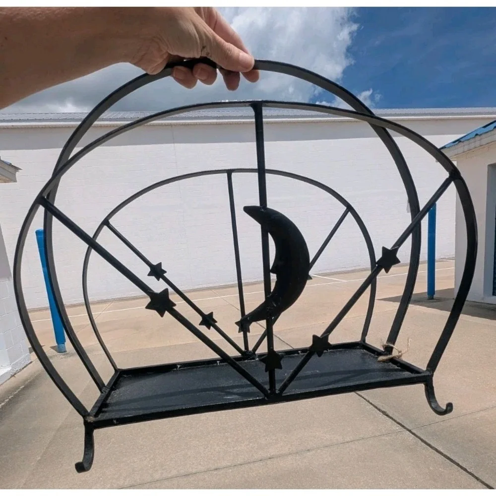 Vintage Celestial Moon & Star Black Metal Magazine/Newspaper Holder Rack 16